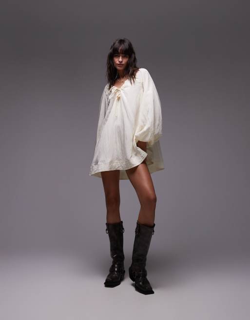 Topshop tech mini trapeze dress in buttermilk