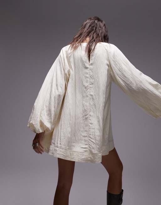 Topshop tech mini trapeze dress in buttermilk