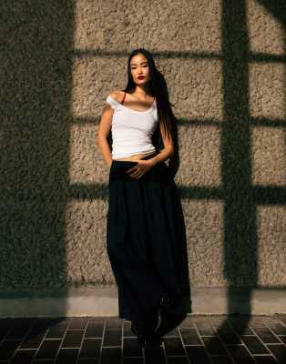 Topshop Technical Fabric Full Maxi Skirt In Black In Black