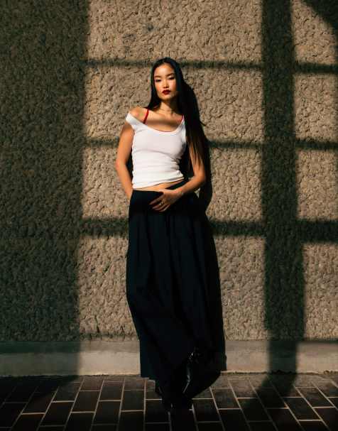 Topshop technical fabric full maxi skirt in black - view 1