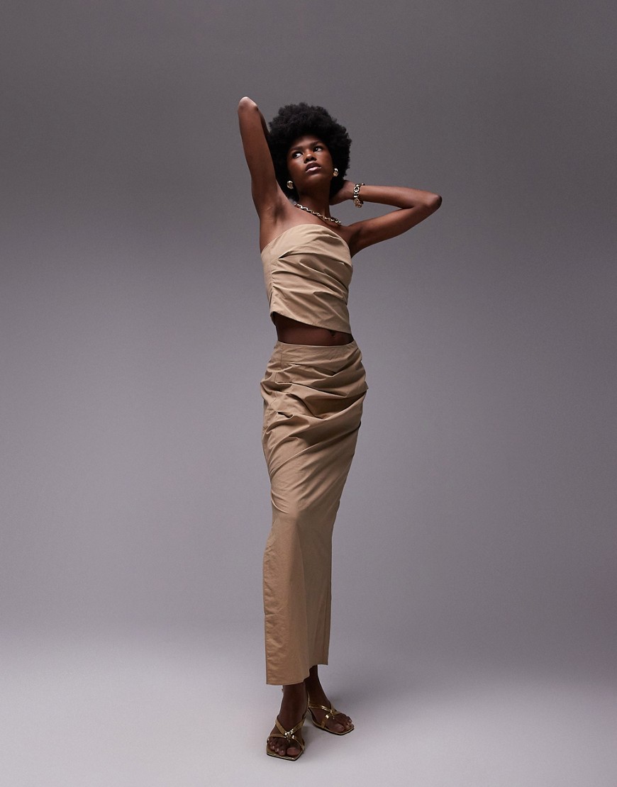 Topshop Technical Fabric Maxi Column Skirt In Sand - Part Of A Set-neutral