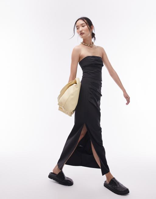 Topshop technical fabric maxi column skirt set in black