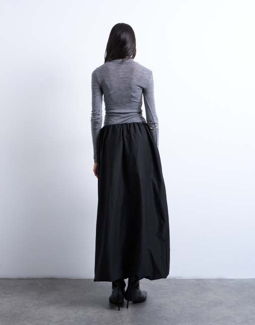 Topshop - Technische maxi-rok met siernaden en pofzoom in zwart, 2 van 5
