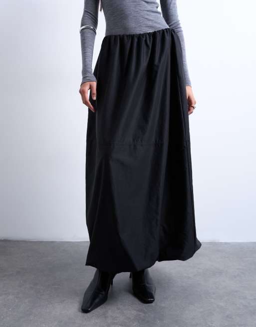 Topshop - Technische maxi-rok met siernaden en pofzoom in zwart, 3 van 5