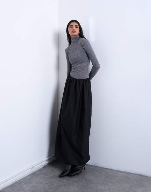 Topshop - Technische maxi-rok met siernaden en pofzoom in zwart, 4 van 5