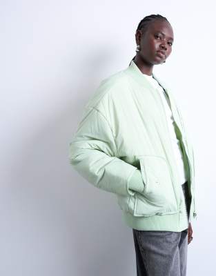 Topshop Techy Bomber Jacket In Green