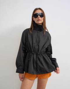 Techy drawcord waist jacket in black