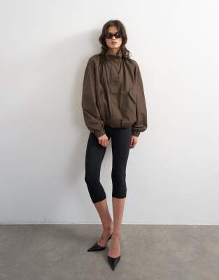 Topshop Techy Drawcord Waist Jacket In Brown