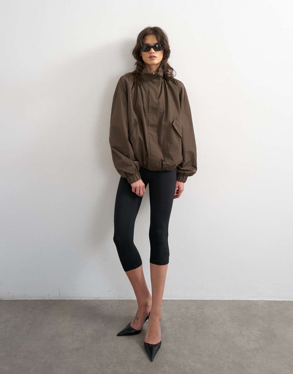 Topshop techy drawcord waist jacket in brown