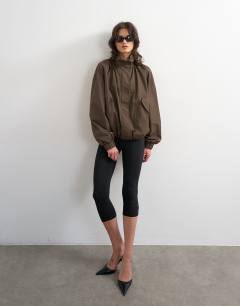 Techy drawcord waist jacket in brown