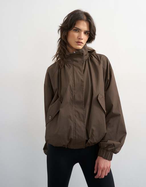 Topshop techy drawcord waist jacket in brown, 2 of 4