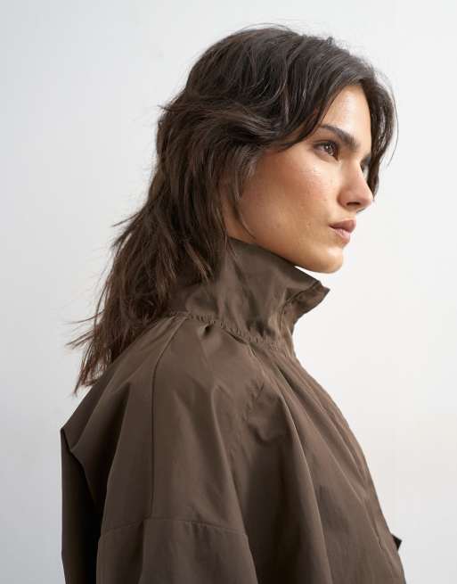 Topshop techy drawstring waist jacket in brown, 3 of 4