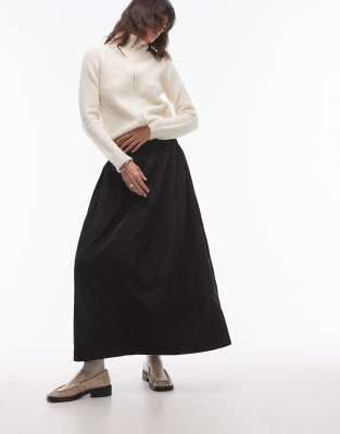 Topshop techy full skirt with ruched waist in black