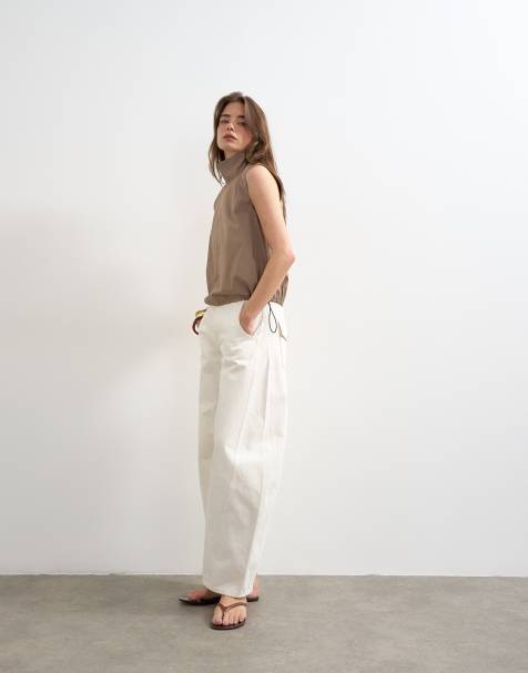 Topshop techy funnel drawstring hem top in mocha - view 1