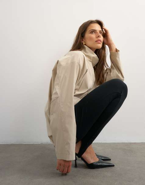 Topshop techy funnel neck jersey track top in stone - view 1