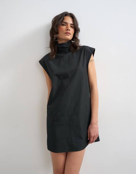 Topshop techy funnel neck mini shift dress in black - view 1