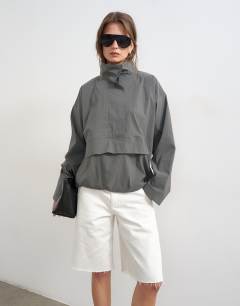 Techy funnel neck track top in slate