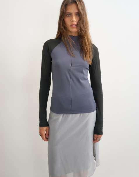 Topshop techy long sleeve quarter zip top in navy - view 1