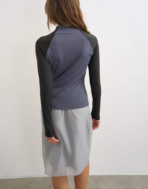 Topshop techy long sleeve quarter zip top in navy, 4 of 4
