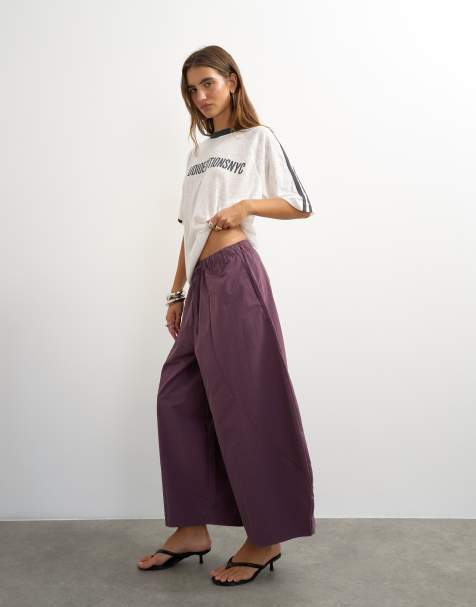 Topshop techy oversized ovale broek met middellange lengte in fig - view 1