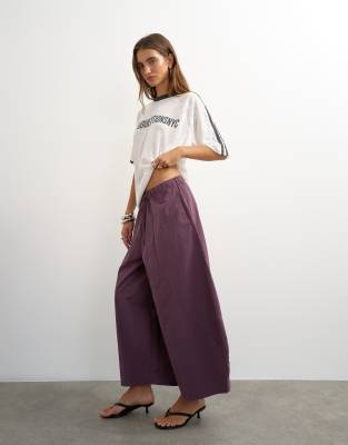 Topshop Techy Oversized Ovoid Mid Length Pants In Purple