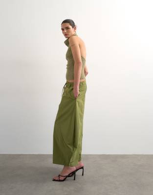 Topshop Techy Oversized Ovoid Mid Length Pants In Green