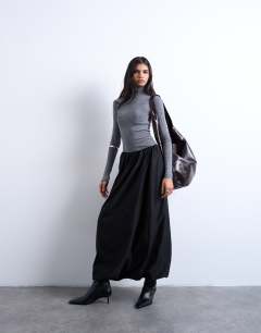 Techy seam detail bubble hem maxi skirt in black