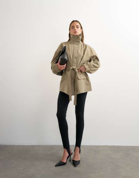 Topshop techy tie waist funnel neck jacket in neutral - view 1