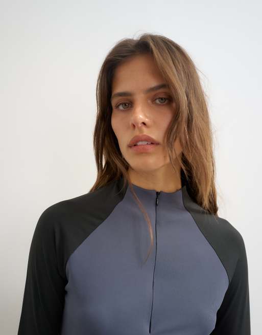 Topshop techy top met lange mouwen en kwartrits in navy, 3 van 4
