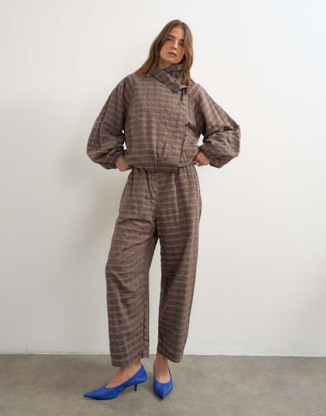 Topshop techy trouser and funnel neck bomber co ord in brown check - view 1