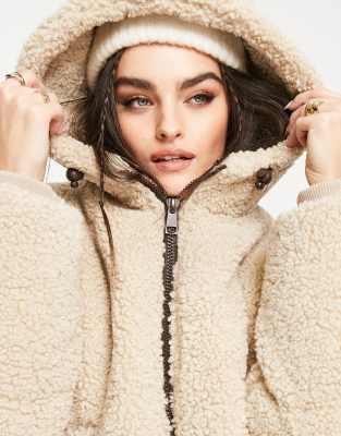 Reversable Oversized Teddy Hooded Jacket Womens