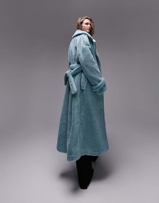 Topshop teddy borg trench coat in aqua