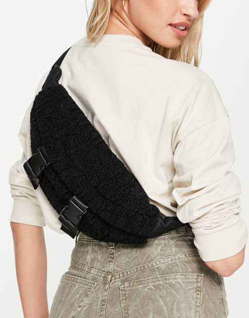 Topshop teddy double buckle sling fanny pack in black