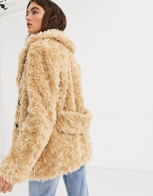 Reflectie Onderdompeling delicatesse Topshop teddy faux fur coat in beige | ASOS