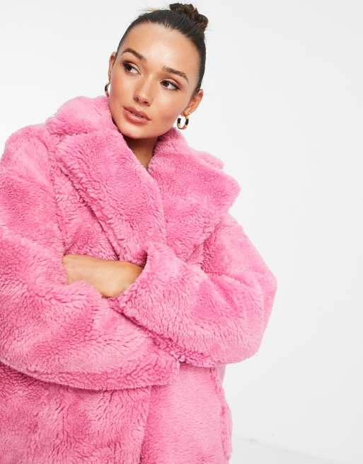 Topshop pink hotsell borg coat