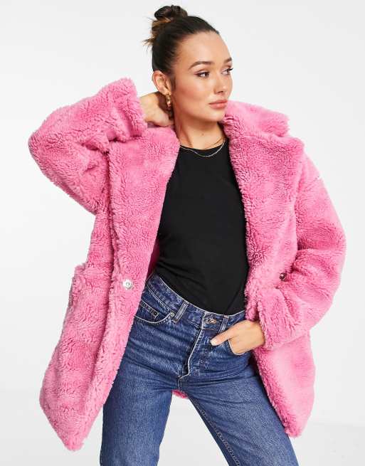 Asos pink teddy on sale coat