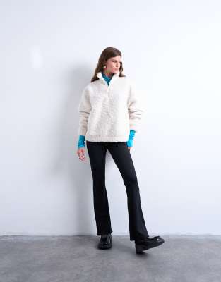 Topshop Teddy Quarter Zip Top In White