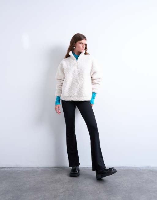 Topshop teddy quarter zip top in ecru, 2 of 4