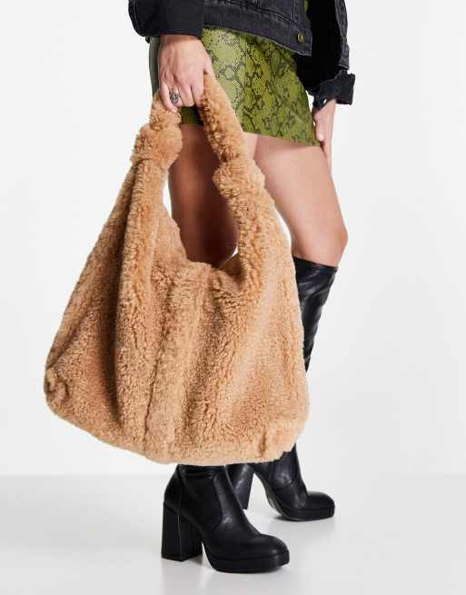 Topshop leopard print teddy faux fur shoulder on sale bag