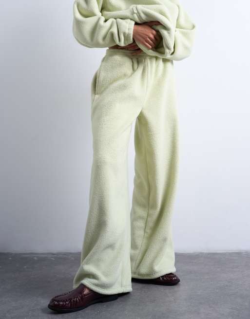 Topshop teddy straight leg sweatpants in lime green - part of a set