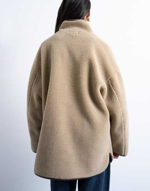 Topshop – Teddyjacka i lång modell med hög halsringning, 3 av 4