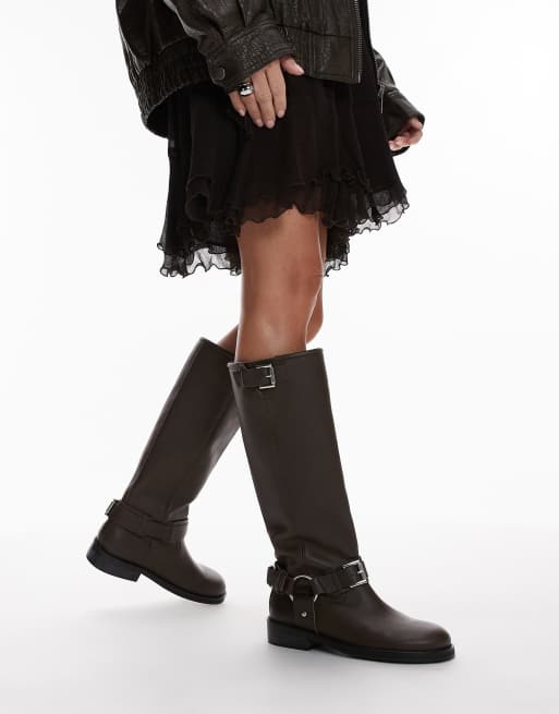 Topshop Tee Bottes hauteur genou style motard en cuir de