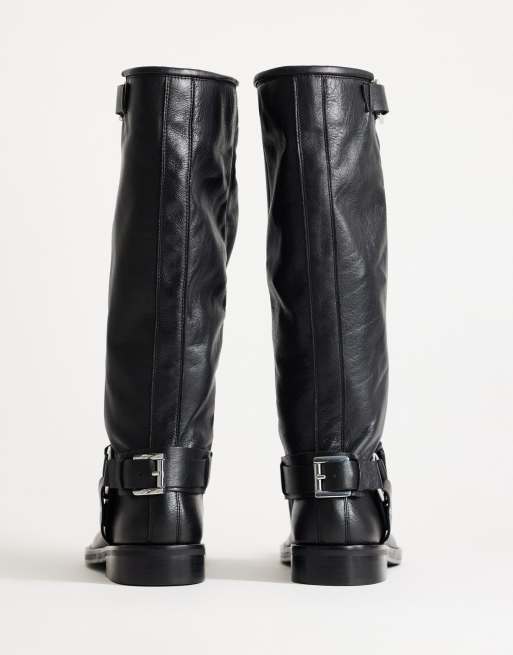 Topshop Tee kniehoher Reitstiefel aus Premium-Leder in Schwarz, 4 von 4