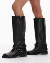 ASOS DESIGN Cyrus leather harness knee boots in aged grey