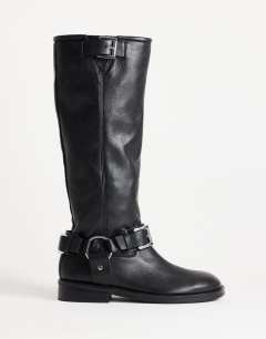 Tee premium leather knee high riding boot in black