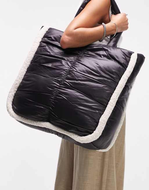 Topshop Tee quilted borg bag in black