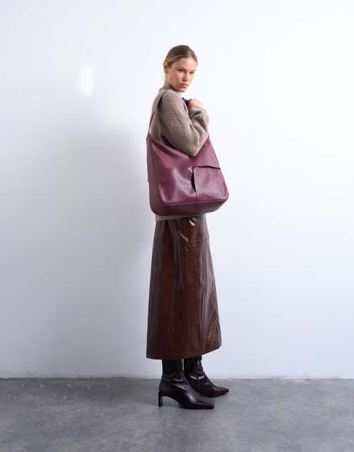 Topshop - Teegan - Cabas oversize tressé en cuir véritable de qualité supérieure - Bordeaux, 3 de 4