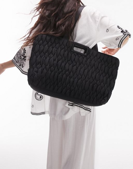 Topshop Tegan micro quilt nylon tote bag in black | ASOS