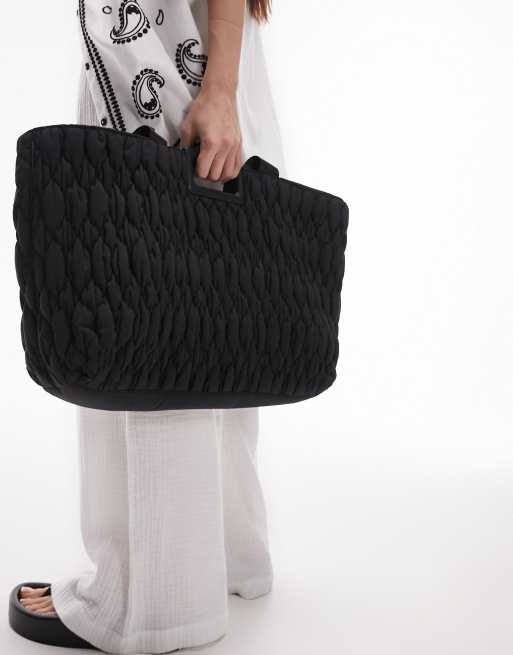 Black Quilted Nylon Tote Bag