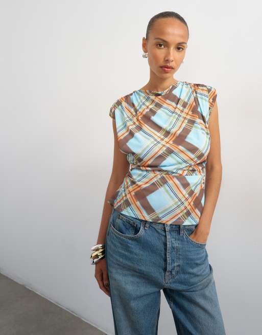 Topshop - Ternet top med drapering bagpå og multifarvet print, 2 af 4